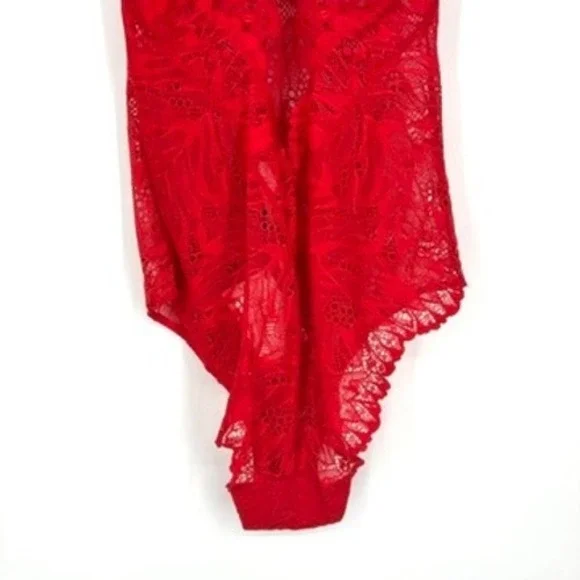 NWT Aubade Flowermania Lace Bodysuit Racerback Sheer Red Stretch Cheeky Size S - Picture 12 of 15